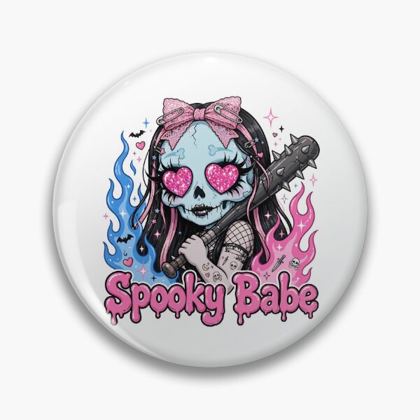 Item preview, Spooky Babe - Edgy Pastel Goth Skull With Bow And Blue Flames designed and sold by HealingEraInk.