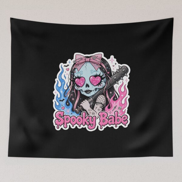 Item preview, Spooky Babe - Edgy Pastel Goth Skull With Bow And Blue Flames designed and sold by HealingEraInk.