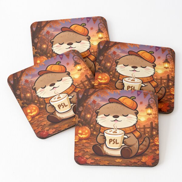 Item preview, Pumpkin Spice Latte Sea Otter with Tiny Pumpkin Hat  designed and sold by Otterbean.