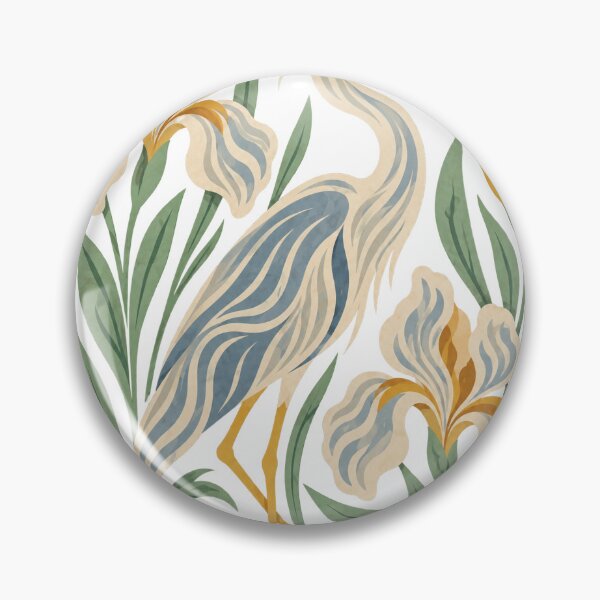 Item preview, Marsh Heron Retro Folk Art Nature Design designed and sold by VisualArtsOasis.