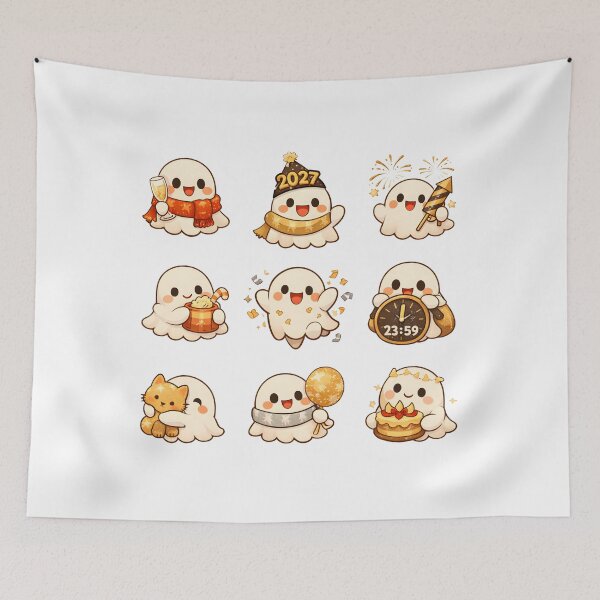 Item preview, Cute Ghost New Year Kawaii Sticker Sheet Celebration Gift designed and sold by Artycom.