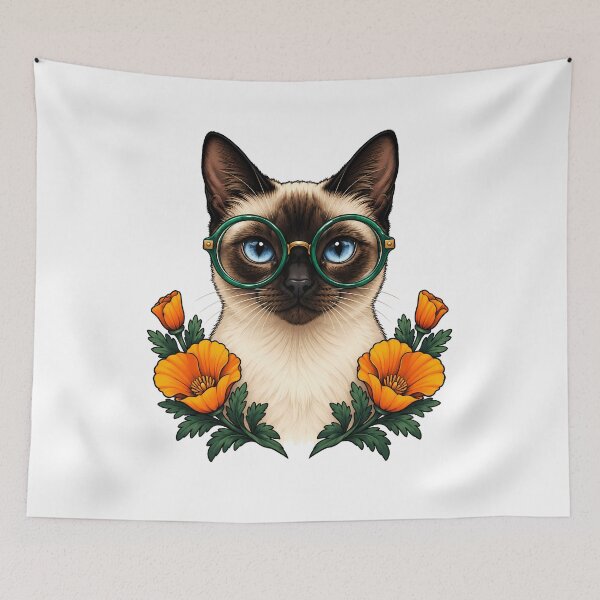 Item preview, Siamese Cat with Green Glasses designed and sold by Old's Cool Cat Studio.