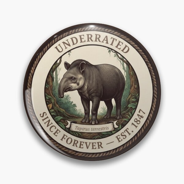 Item preview, Underrated Since Forever Tapir Humor Badge designed and sold by CalmCapy Co.