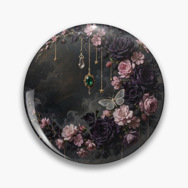 Item preview, Gothic Crescent Moon Floral Painting with Jewels and Moth designed and sold by LunaAdventurer.