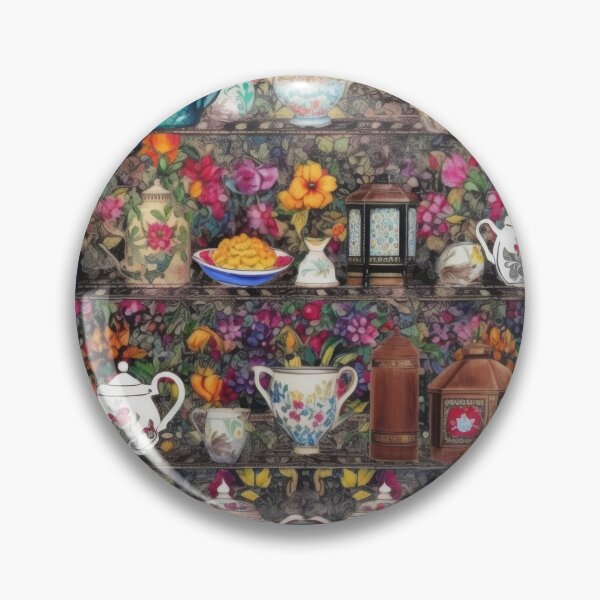 Item preview, Vintage Teapot Floral Shelves Pattern designed and sold by pinkal.