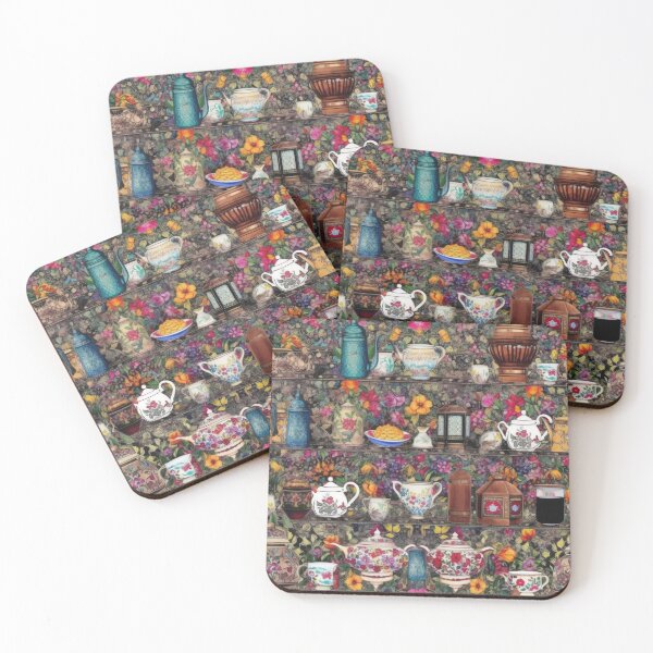 Item preview, Vintage Teapot Floral Shelves Pattern designed and sold by pinkal.