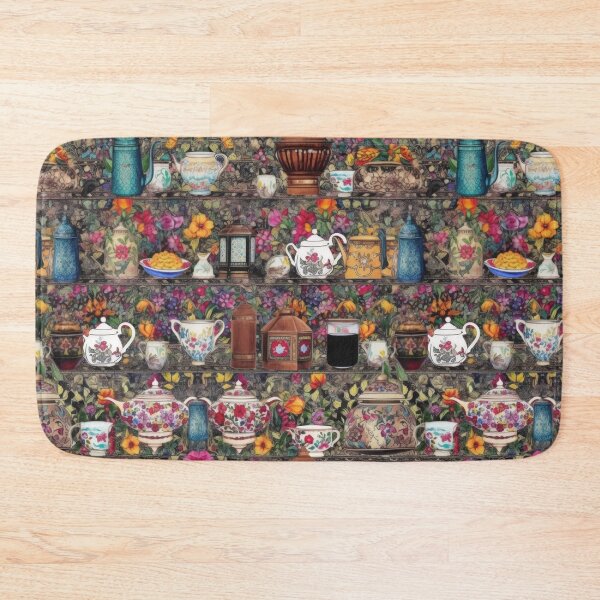 Item preview, Vintage Teapot Floral Shelves Pattern designed and sold by pinkal.
