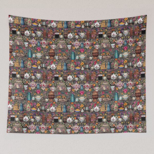 Item preview, Vintage Teapot Floral Shelves Pattern designed and sold by pinkal.