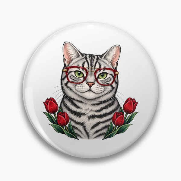 Item preview, Silver Tabby Cat with Red Aviator Glasses  designed and sold by Old's Cool Cat Studio.