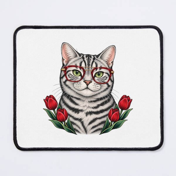 Item preview, Silver Tabby Cat with Red Aviator Glasses designed and sold by Old's Cool Cat Studio.
