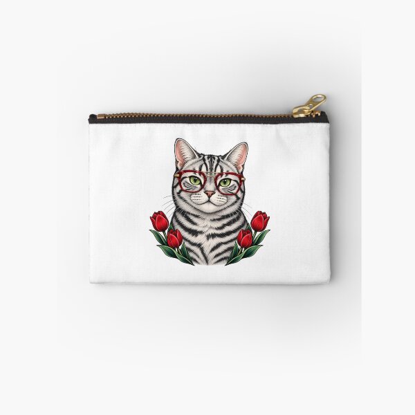 Item preview, Silver Tabby Cat with Red Aviator Glasses  designed and sold by Old's Cool Cat Studio.