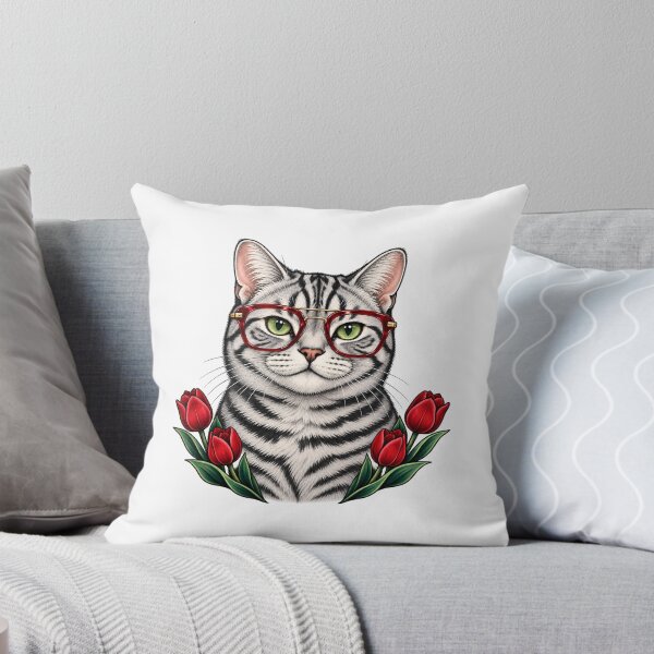 Item preview, Silver Tabby Cat with Red Aviator Glasses  designed and sold by Old's Cool Cat Studio.