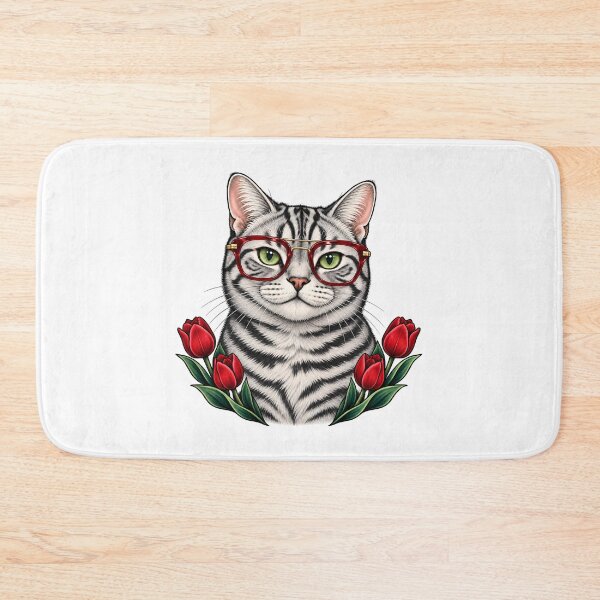 Item preview, Silver Tabby Cat with Red Aviator Glasses  designed and sold by Old's Cool Cat Studio.