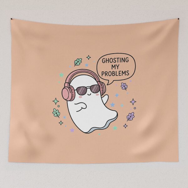 Item preview, Ghosting My Problems Cute Halloween Ghost Headphones Art designed and sold by Fine-Arts-Lab.