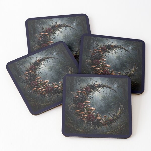 Item preview, Dark Forest Gnome Mushroom Crescent Moon Painting designed and sold by LunaAdventurer.