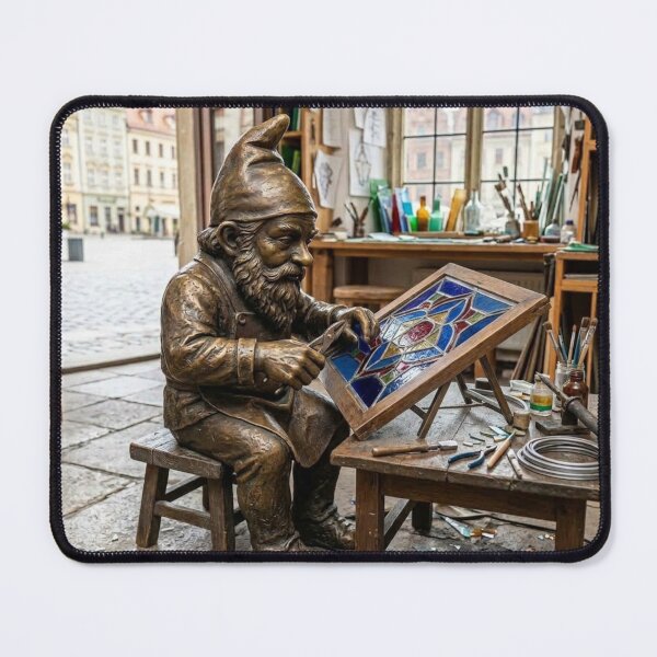 Item preview, Gnome Repairing a Stained Glass Window Art Print – Stained Glass Gift, Poland Travel Decor designed and sold by Purrfecta.