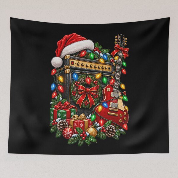 Item preview, Festive Guitar Amp and Electric Guitar Holiday Design designed and sold by RockitBaby.