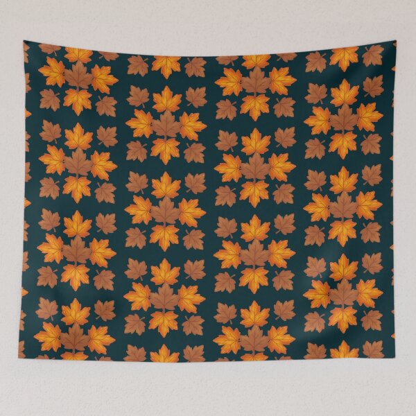 Item preview, Dark Teal Blue Background Autumn Leaves Pattern designed and sold by ​Jyoti Digital Artist.