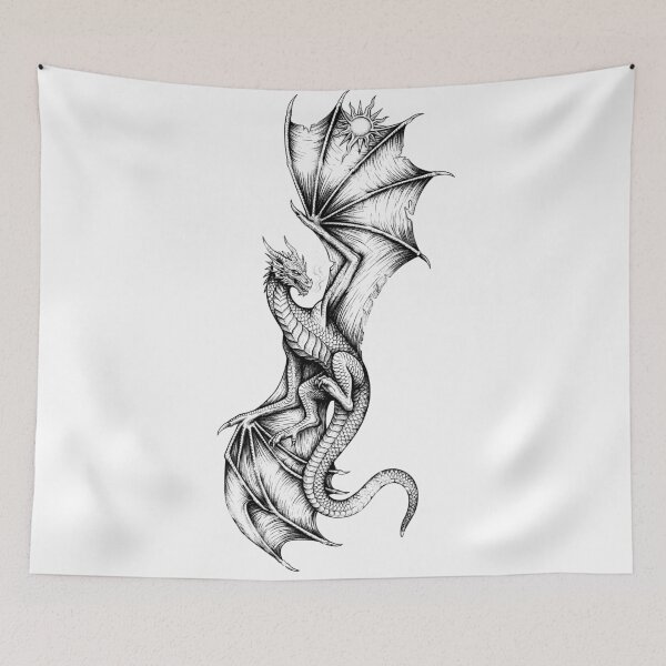 Item preview, Sun-Marked Dragon - Downward Gaze Vertical Ink Art designed and sold by DragonSerpent Ink.