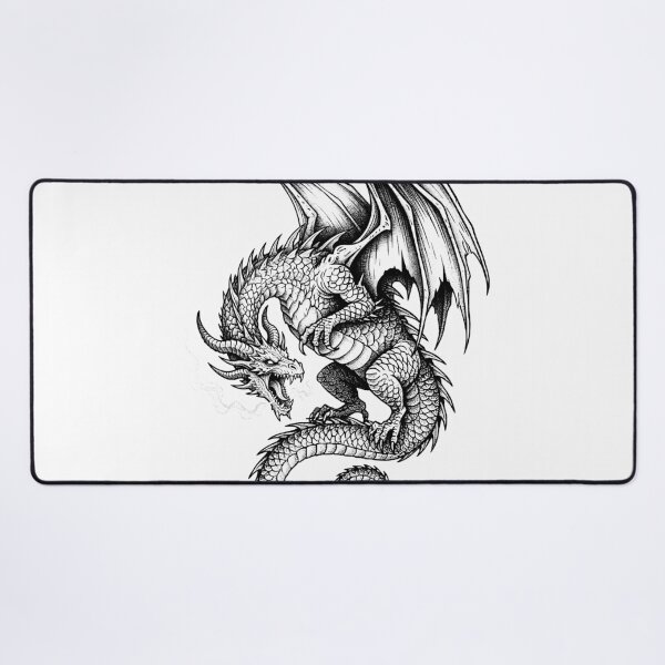 Item preview, Spiked Shoulder Dragon - Mirrored Fire Breath Ink Illustration designed and sold by DragonSerpent Ink.