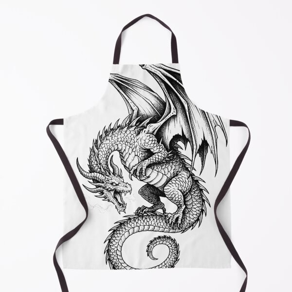 Item preview, Spiked Shoulder Dragon - Mirrored Fire Breath Ink Illustration designed and sold by DragonSerpent Ink.