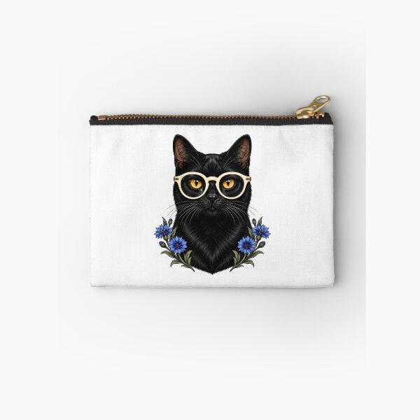 Item preview, Black Cat with White Glasses and Cornflowers  designed and sold by Old's Cool Cat Studio.