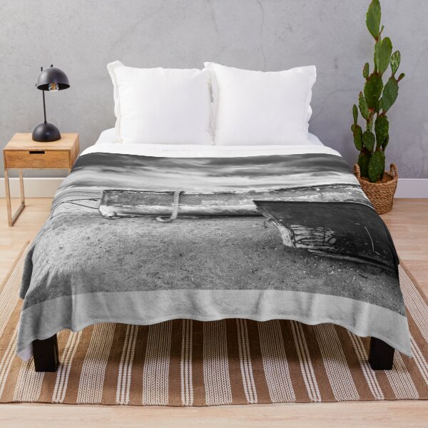 Item preview, Black and white Landscape with fishing Boats designed and sold by Faith Based Decor & Art &Gifts.