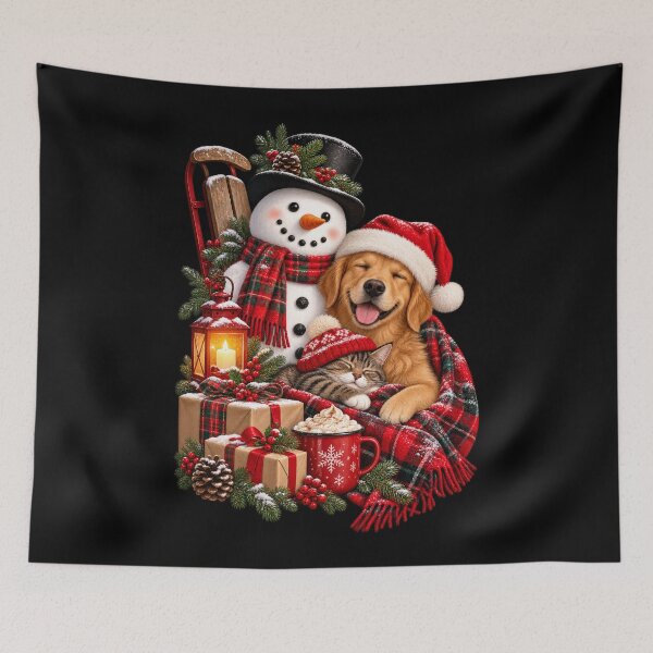 Item preview, Cozy Christmas Time Snowman Dog & Cat Holiday Design designed and sold by RockitBaby.