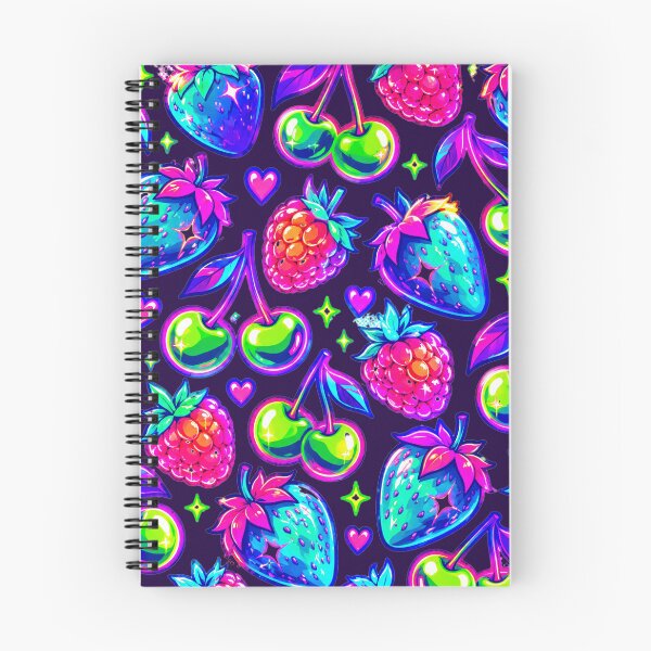 Item preview, Neon Berry Aesthetic Pattern – Cyberpunk Cherry & Strawberry Repeat Print designed and sold by littleblued.