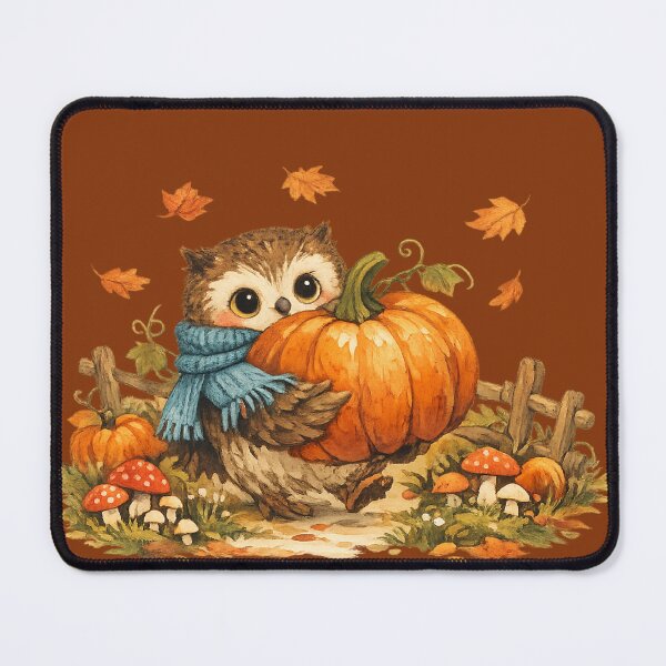 Item preview, Owl with pumpkin and autumn leaves in Garden Cozy Design designed and sold by yeeted17.