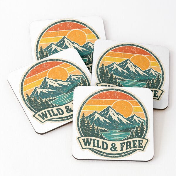 Item preview, Retro Mountain Sunset Wild and Free Badge designed and sold by Radson.