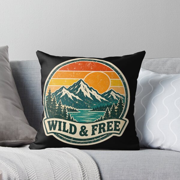 Item preview, Retro Mountain Sunset Wild and Free Badge designed and sold by Radson.
