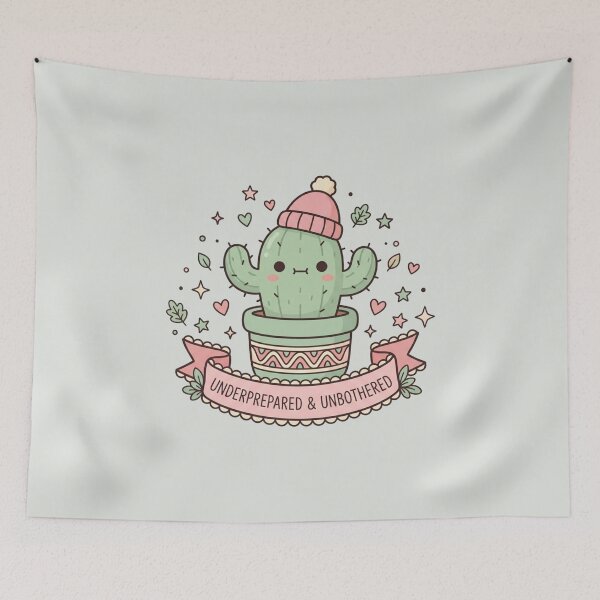 Item preview, Underprepared Unbothered Cute Kawaii Cactus Beanie Art designed and sold by Fine-Arts-Lab.
