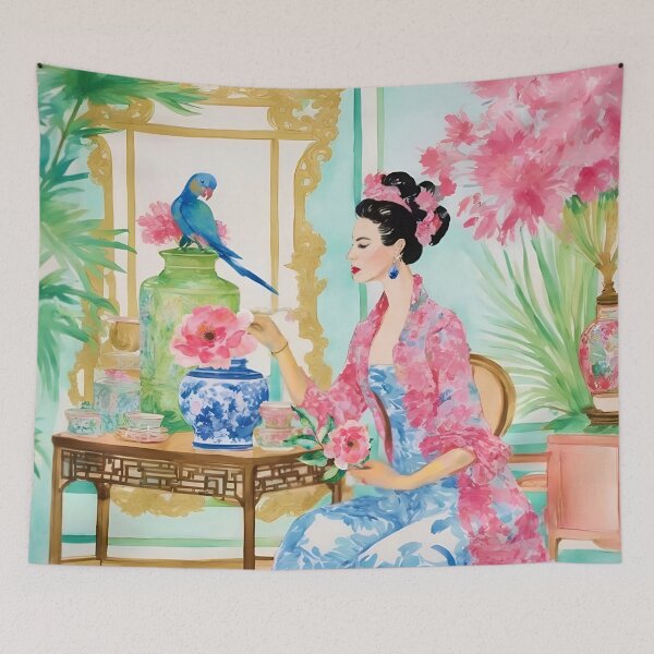 Item preview, Chinoiserie palace watercolor designed and sold by SophieClimaArt.
