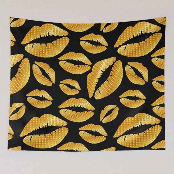 Item preview, Golden lips on black designed and sold by Yamy Morrell Art and Design.