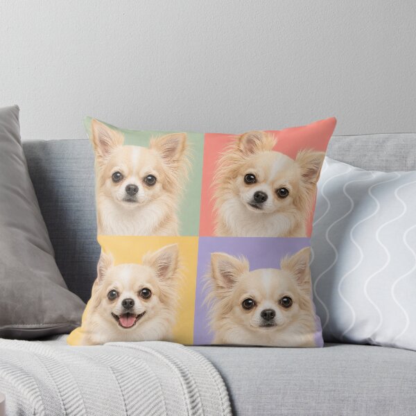 Item preview, Colorful Long Haired Chihuahua Pop Art Portrait Grid designed and sold by pixiedustpaint.