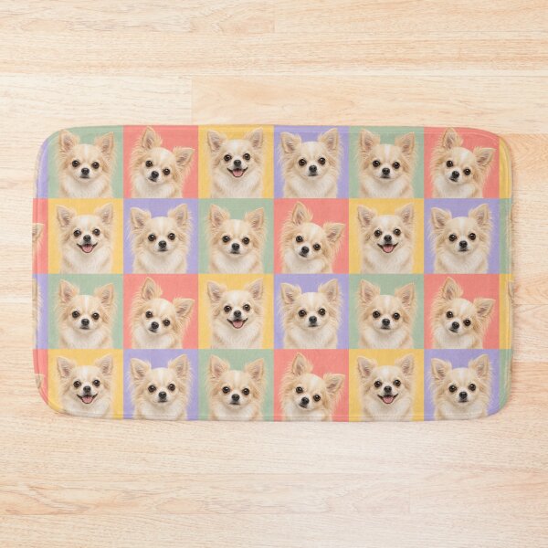 Item preview, Colorful Long Haired Chihuahua Pop Art Portrait Grid designed and sold by pixiedustpaint.