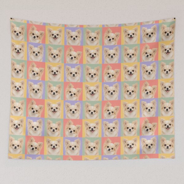 Item preview, Colorful Long Haired Chihuahua Pop Art Portrait Grid designed and sold by pixiedustpaint.