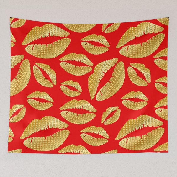 Item preview, Golden lips on red designed and sold by Yamy Morrell Art and Design.