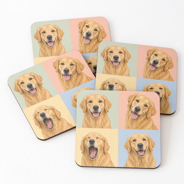 Item preview, Cuadrícula de retratos pop art de golden retriever colorido designed and sold by pixiedustpaint.