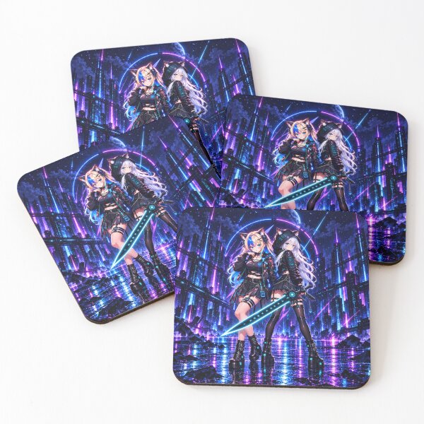Item preview, Neon Cyberpunk Anime Catgirls with Sci-Fi Sword designed and sold by Revyra Design .