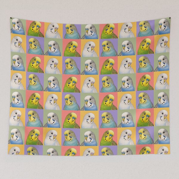 Item preview, Colorful Budgie Parakeet Pop Art Grid designed and sold by pixiedustpaint.