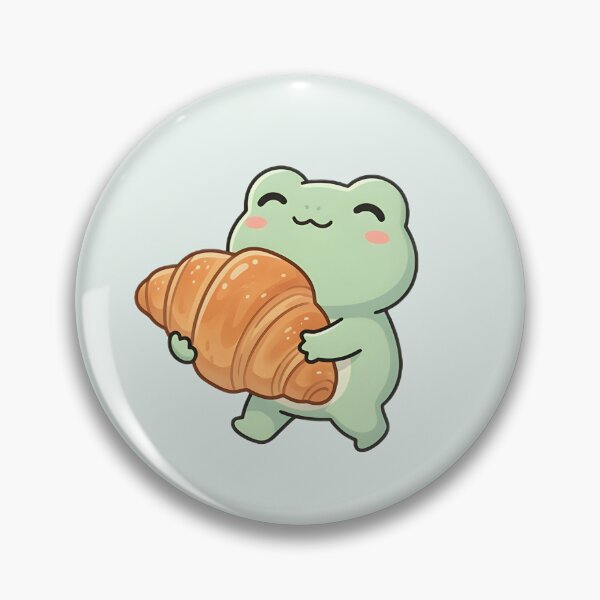 Item preview, Cute Kawaii Frog holding a croissant designed and sold by pixellm.
