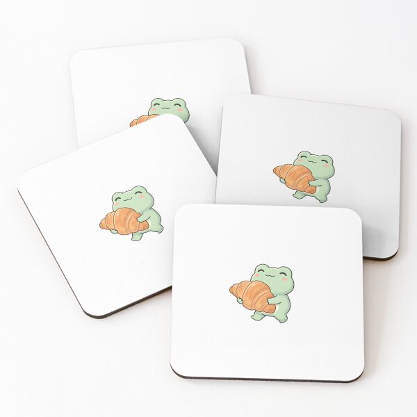 Item preview, Cute Kawaii Frog holding a croissant designed and sold by pixellm.