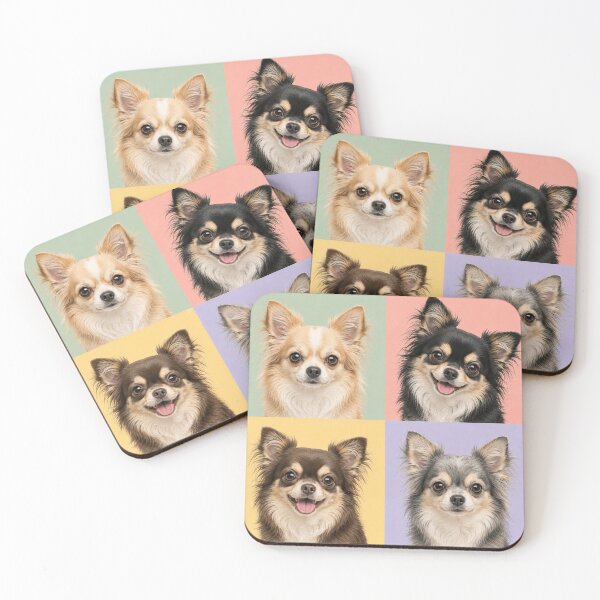 Item preview, Colorful Long Haired Chihuahua Pop Art Portrait Grid designed and sold by pixiedustpaint.