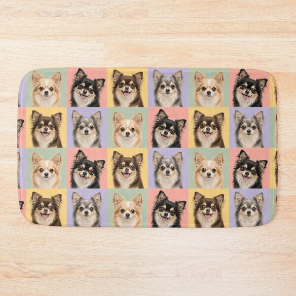 Item preview, Colorful Long Haired Chihuahua Pop Art Portrait Grid designed and sold by pixiedustpaint.