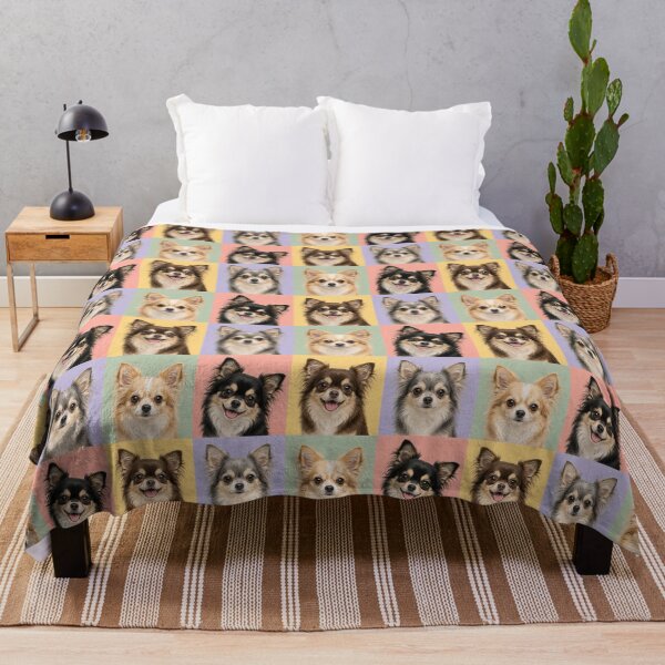 Item preview, Colorful Long Haired Chihuahua Pop Art Portrait Grid designed and sold by pixiedustpaint.