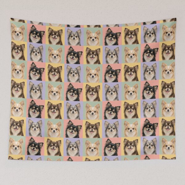 Item preview, Colorful Long Haired Chihuahua Pop Art Portrait Grid designed and sold by pixiedustpaint.