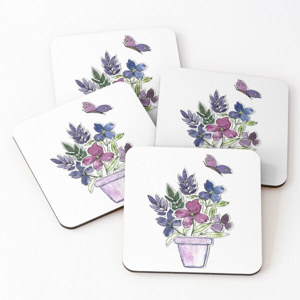 Item preview, Purple Watercolor Flower Pot and Butterfly Sticker - Whimsical Botanical Art designed and sold by Orly Fuchs Galchen.