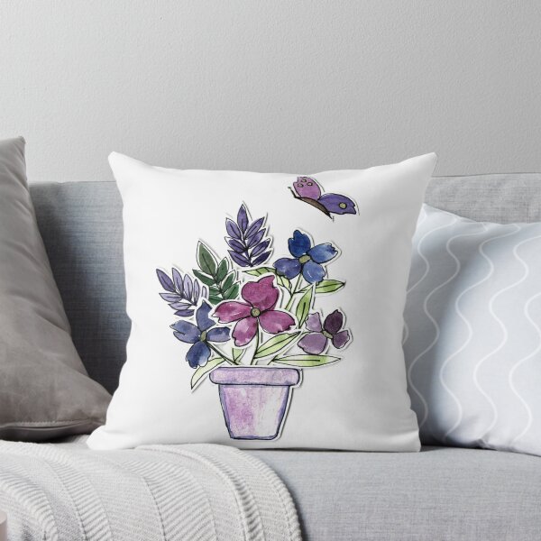 Item preview, Purple Watercolor Flower Pot and Butterfly Sticker - Whimsical Botanical Art designed and sold by Orly Fuchs Galchen.